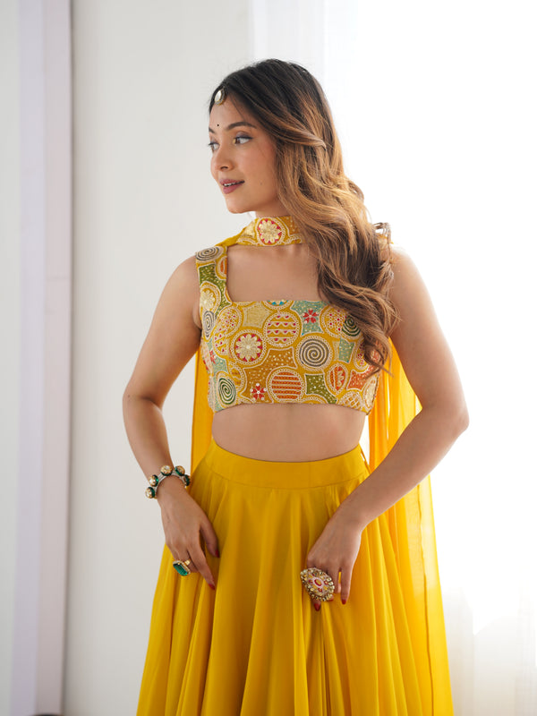 Women's Georgette Embroidered Lehenga Choli with Dupatta