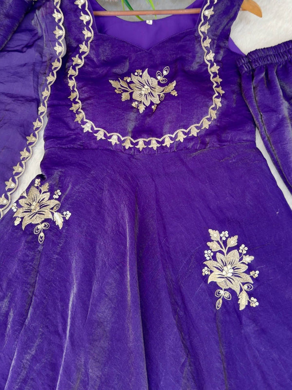 Women's Embroidered Flared Kurta with Palazzo Pant & Dupatta Set