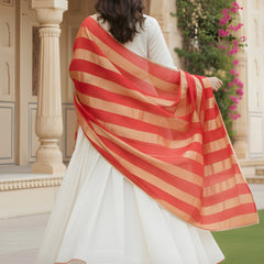 Women's Embroidered Silk Flared Kurta with Pant & Jacquard Jari Dupatta Set