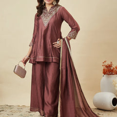 Women's Vichitra Silk Kurta Pant Set With Vichitra Silk Dupatta