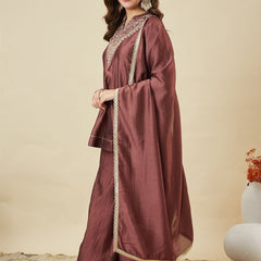 Women's Vichitra Silk Kurta Pant Set With Vichitra Silk Dupatta