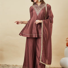 Women's Vichitra Silk Kurta Pant Set With Vichitra Silk Dupatta