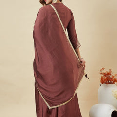 Women's Vichitra Silk Kurta Pant Set With Vichitra Silk Dupatta