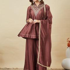 Women's Vichitra Silk Kurta Pant Set With Vichitra Silk Dupatta