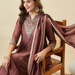 Women's Vichitra Silk Kurta Pant Set With Vichitra Silk Dupatta