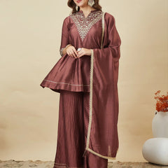 Women's Vichitra Silk Kurta Pant Set With Vichitra Silk Dupatta