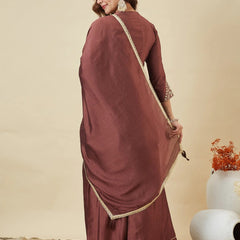 Women's Vichitra Silk Kurta Pant Set With Vichitra Silk Dupatta