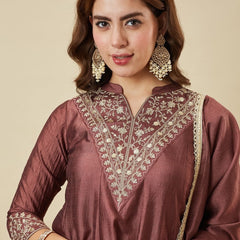 Women's Vichitra Silk Kurta Pant Set With Vichitra Silk Dupatta