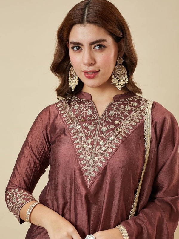 Women's Vichitra Silk Kurta Pant Set With Vichitra Silk Dupatta
