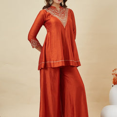 Women's Vichitra Silk Kurta Pant Set With Vichitra Silk Dupatta