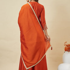 Women's Vichitra Silk Kurta Pant Set With Vichitra Silk Dupatta