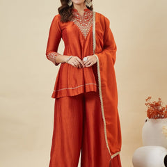 Women's Vichitra Silk Kurta Pant Set With Vichitra Silk Dupatta