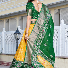 Women's Heavy Lichi Jacquard Lehenga Choli with Jari Print & Dupatta