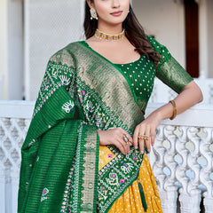 Women's Heavy Lichi Jacquard Lehenga Choli with Jari Print & Dupatta