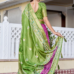 Women's Heavy Lichi Jacquard Lehenga Choli with Jari Print & Dupatta