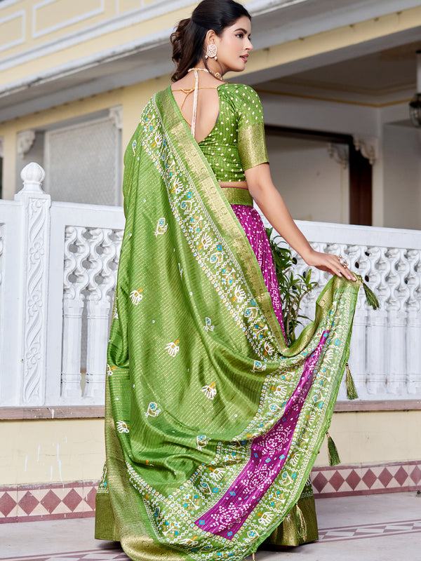Women's Heavy Lichi Jacquard Lehenga Choli with Jari Print & Dupatta