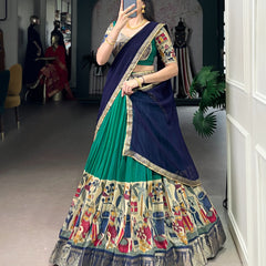 Women's Tusser Silk Floral Print Lehenga Choli with Foil Work & Georgette Dupatta