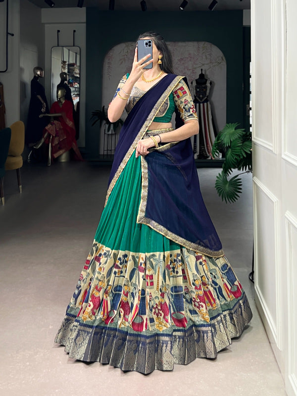 Women's Tusser Silk Floral Print Lehenga Choli with Foil Work & Georgette Dupatta