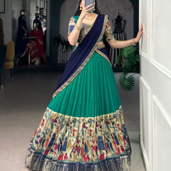 Women's Tusser Silk Floral Print Lehenga Choli with Foil Work & Georgette Dupatta