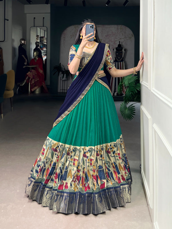 Women's Tusser Silk Floral Print Lehenga Choli with Foil Work & Georgette Dupatta