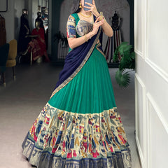 Women's Tusser Silk Floral Print Lehenga Choli with Foil Work & Georgette Dupatta