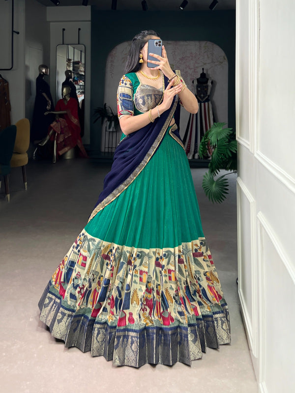 Women's Tusser Silk Floral Print Lehenga Choli with Foil Work & Georgette Dupatta