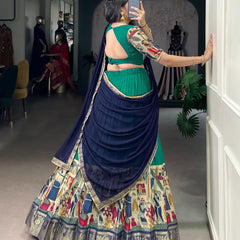 Women's Tusser Silk Floral Print Lehenga Choli with Foil Work & Georgette Dupatta
