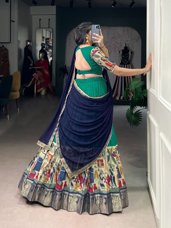 Women's Tusser Silk Floral Print Lehenga Choli with Foil Work & Georgette Dupatta