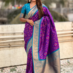 Premium Patola Silk Saree with Meenakari Ikkat Weaves & Blouse Piece