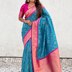 Premium Patola Silk Saree with Meenakari Ikkat Weaves & Blouse Piece