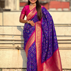 Premium Patola Silk Saree with Meenakari Ikkat Weaves & Blouse Piece