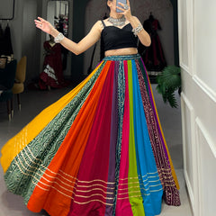 Women's Pure Rayon Printed Lehenga Choli with Gota Patti & Mirror Work