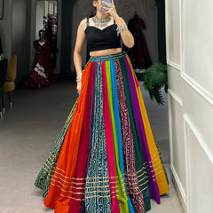 Women's Pure Rayon Printed Lehenga Choli with Gota Patti & Mirror Work