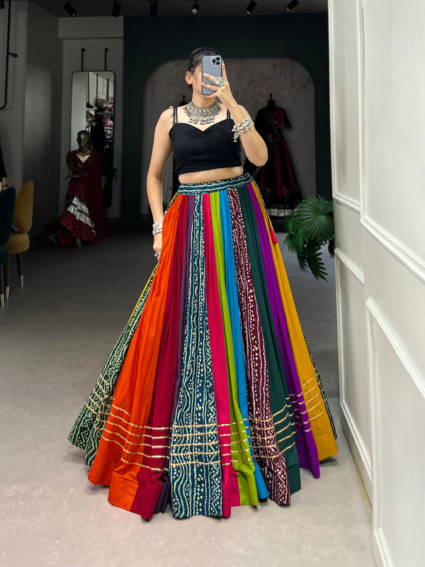 Women's Pure Rayon Printed Lehenga Choli with Gota Patti & Mirror Work