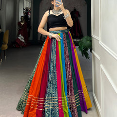 Women's Pure Rayon Printed Lehenga Choli with Gota Patti & Mirror Work