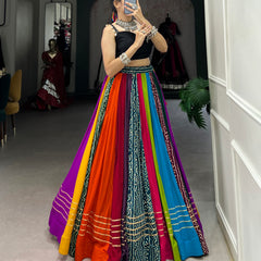 Women's Pure Rayon Printed Lehenga Choli with Gota Patti & Mirror Work