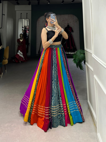 Women's Pure Rayon Printed Lehenga Choli with Gota Patti & Mirror Work