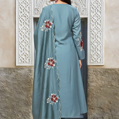 Premium Silk Blend Embroidered Suit Set With Chanderi Dupatta