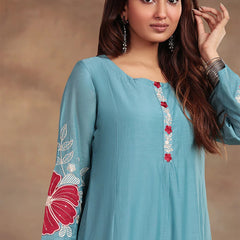 Premium Silk Blend Embroidered Suit Set With Chanderi Dupatta