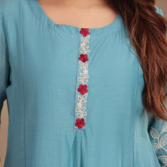 Premium Silk Blend Embroidered Suit Set With Chanderi Dupatta