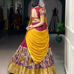 Women's Tusser Silk Floral Print Lehenga Choli with Foil Work & Georgette Dupatta