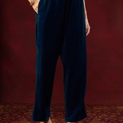 Women's Heavy Velvet Embroidered Kurta Pant & Chinnon Silk Dupatta Set