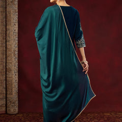 Women's Heavy Velvet Embroidered Kurta Pant & Chinnon Silk Dupatta Set