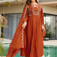 Women's Embroidered Vichitra Suit Set With Dupatta