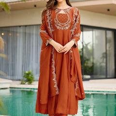Women's Embroidered Vichitra Suit Set With Dupatta