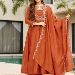 Women's Embroidered Vichitra Suit Set With Dupatta