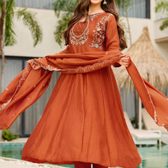 Women's Embroidered Vichitra Suit Set With Dupatta