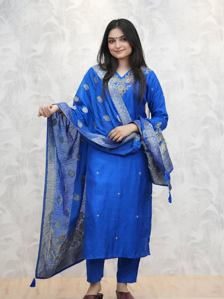 Silk Blend Kurta Set With Zcard Dupatta