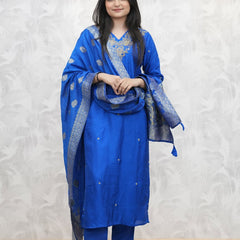 Silk Blend Kurta Set With Zcard Dupatta