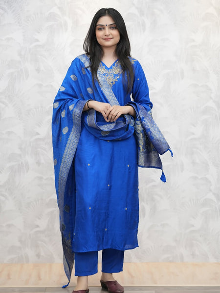 Silk Blend Kurta Set With Zcard Dupatta